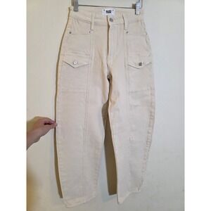 Paige Alexis Cargo Pants Women's Size 25 Blonde Sand Cotton Stretch Barrel leg